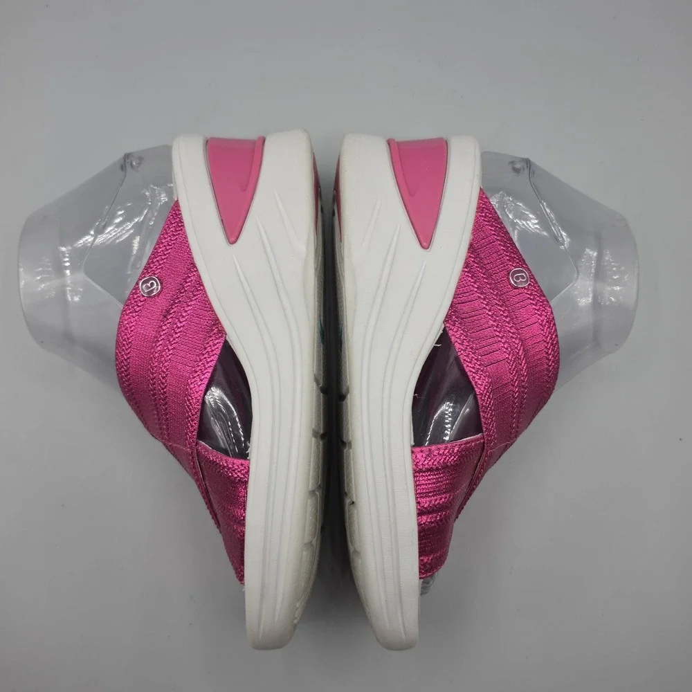 Bzees Sandals Womens 7 M Vista Pink Magenta Metallic Straps Slide Wedge Platform